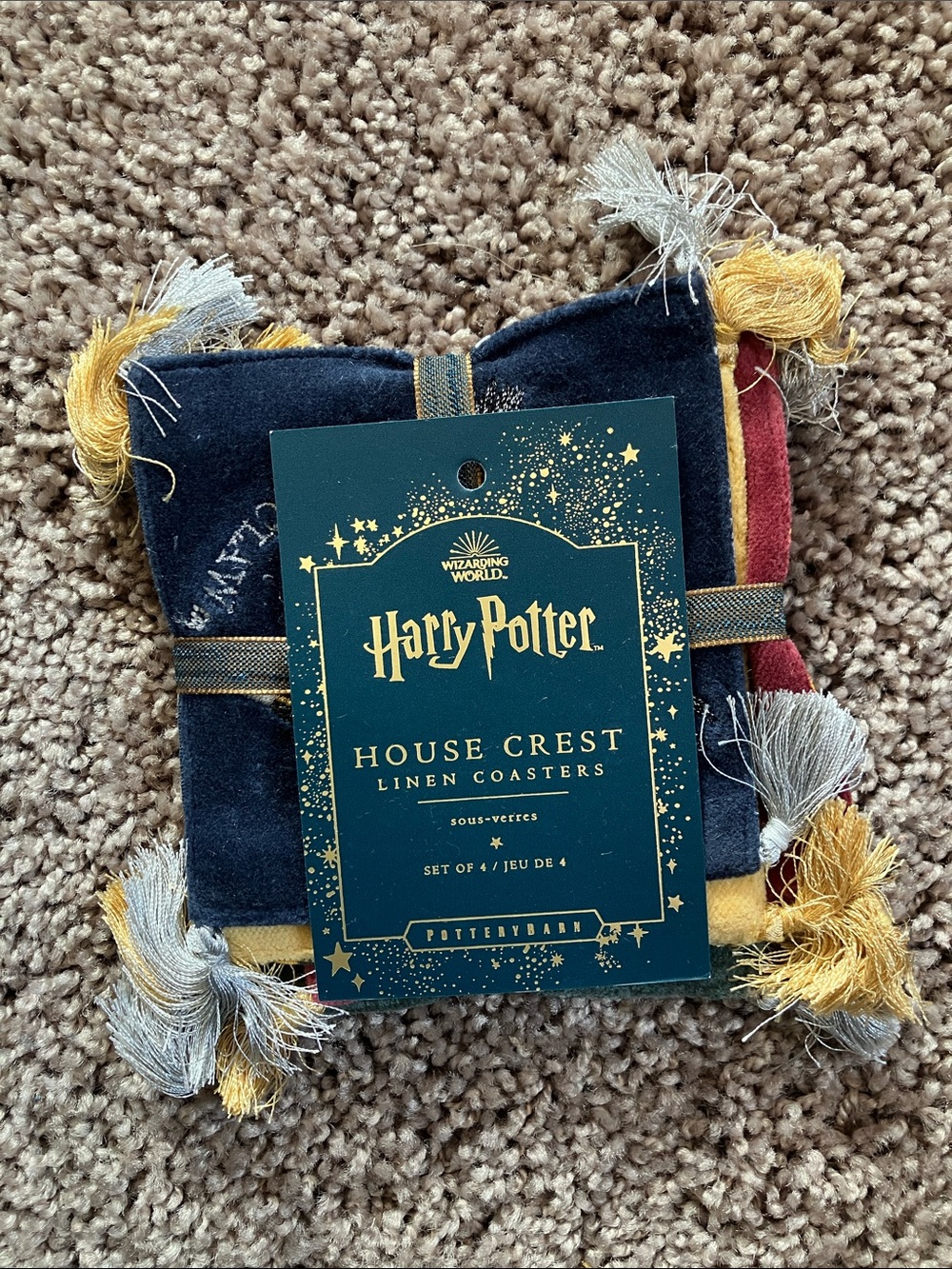 Warner Bros. Harry Potter House Crest Linen Coasters - pottery barn sold out